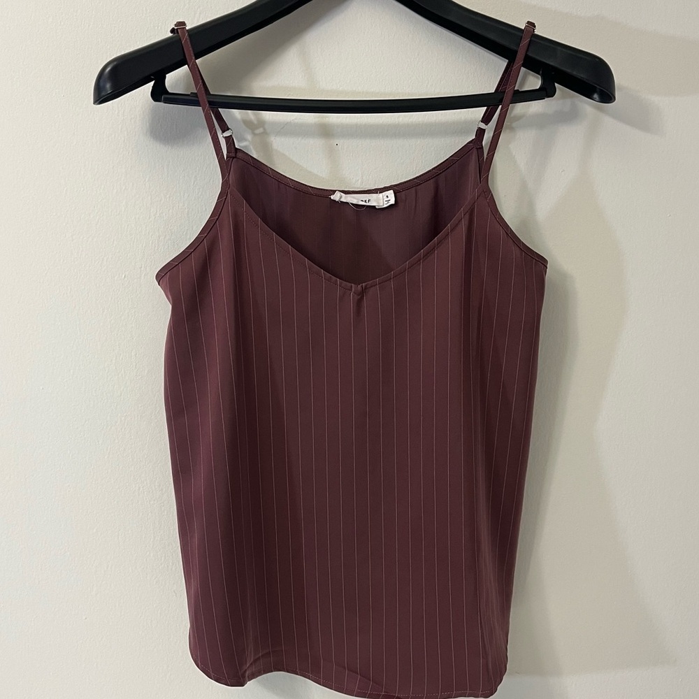 Mod Ref Top Burgundy Pinstripe Satin Tank Top Women’s Small Boho Western - Picture 2 of 4